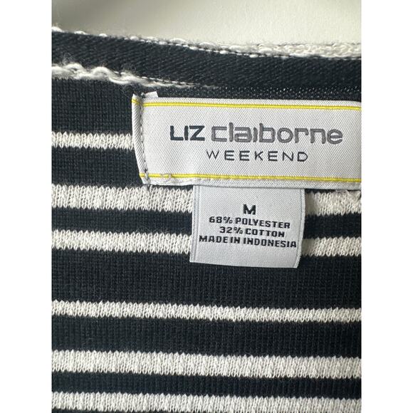 Liz Claiborne Black & White Striped Tunic Top Pockets Womens Medium Nautical NWT - Picture 3 of 8